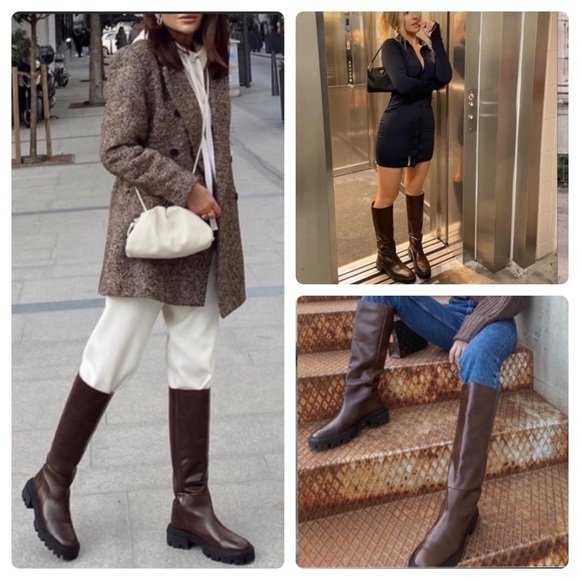 Zara Shoes - New Zara Tall Lug Sole Leather Boots